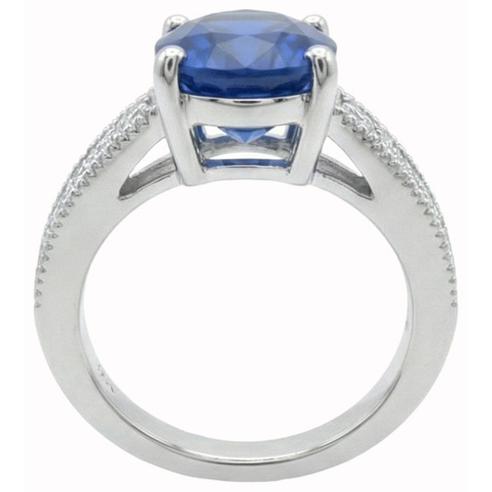 Ceylon Sapphire And Natural Earth Mined Diamonds 2 Carats Anniversary Ring White Gold 14K