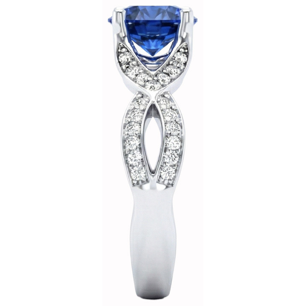 Ceylon Sapphire And Round Natural Earth Mined DIAMOND ( NOT LAB GROWN )s 3 Ct Ring White Gold 14K