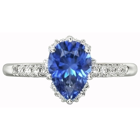 Ceylon Sapphire Halo Engagement Ring For Women & Natural Earth Mined Diamonds 4 Carats