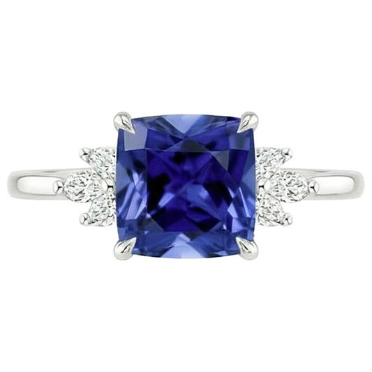Ceylon Sapphire Marquise Natural Earth Mined Diamond Ring