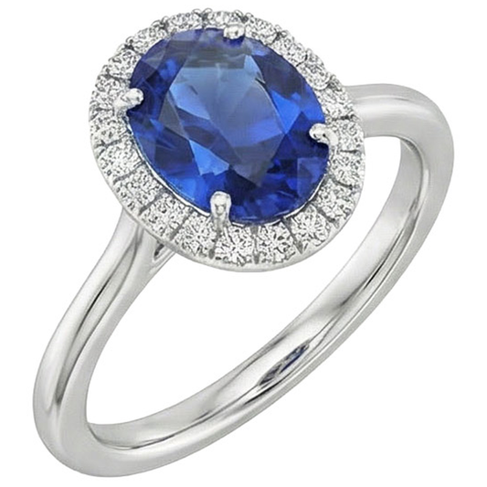Ceylon Sapphire Oval With Natural Earth Mined DIAMOND ( NOT LAB GROWN )s Ring 3 Ct White Gold 14K