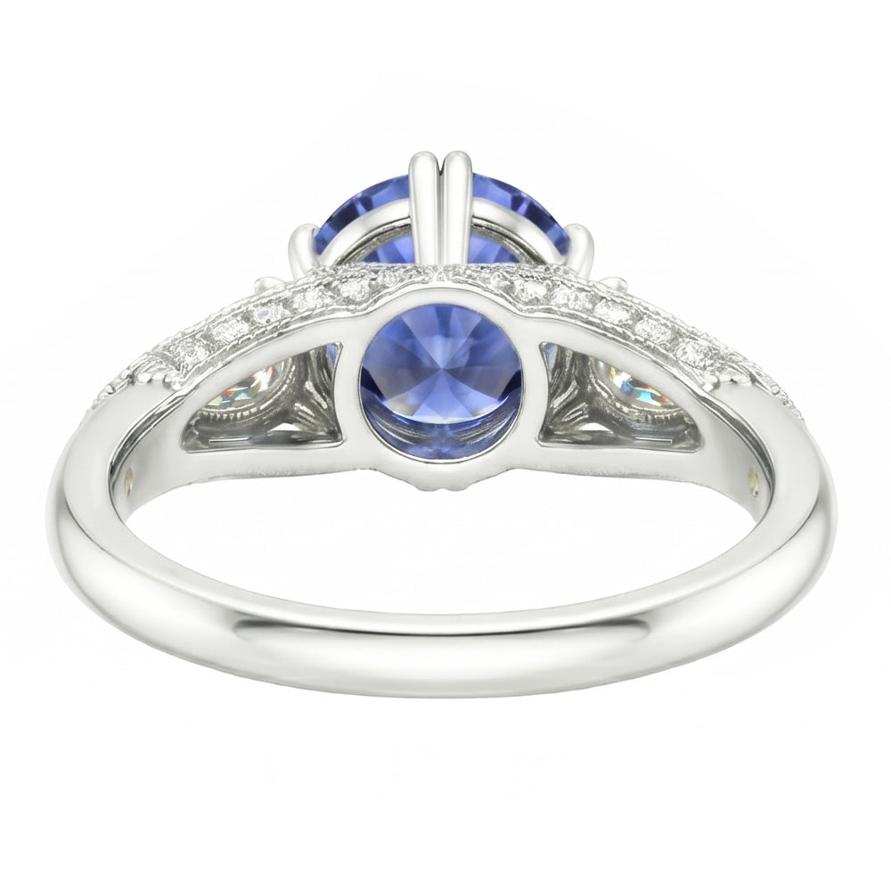 Ceylon Sapphire Round Natural Earth Mined Diamond Ring Antique Style 2.75 Carats
