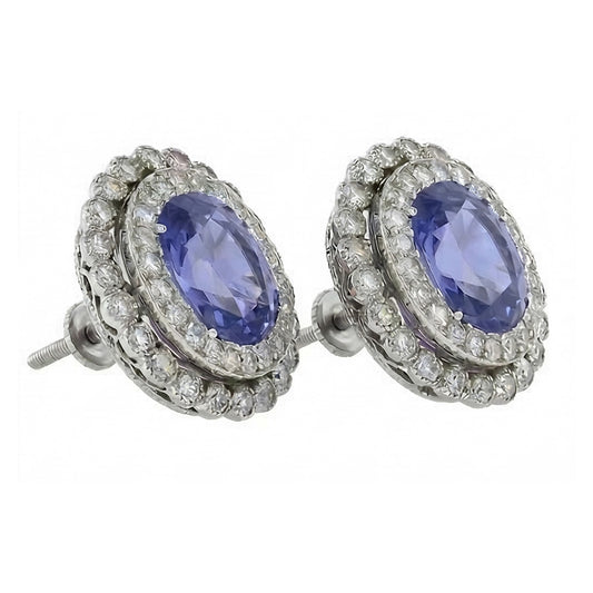Ceylon Sapphire With Natural Earth Mined Diamond 4.38 Carats Stud Earrings White Gold 14K