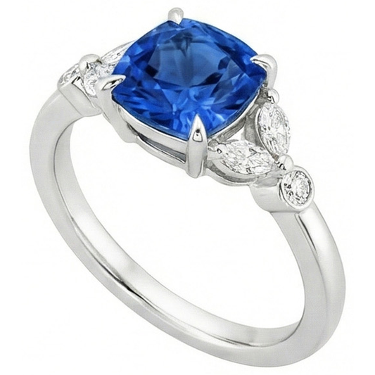 Ceylon Sapphire With Natural Earth Mined DIAMOND ( NOT LAB GROWN )s 2.70 Ct Ring White Gold 14K