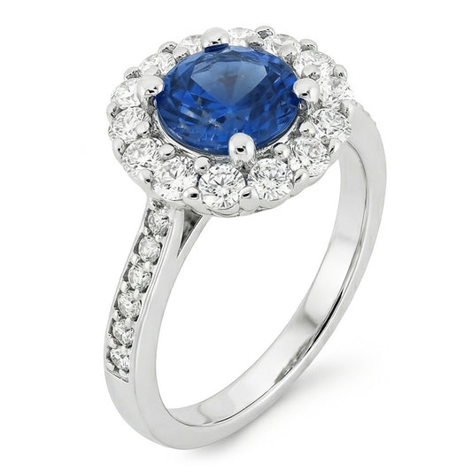 Ceylon Sapphire & Halo Natural Earth Mined Diamond Wedding Ring 3.50 Carats White Gold 14K