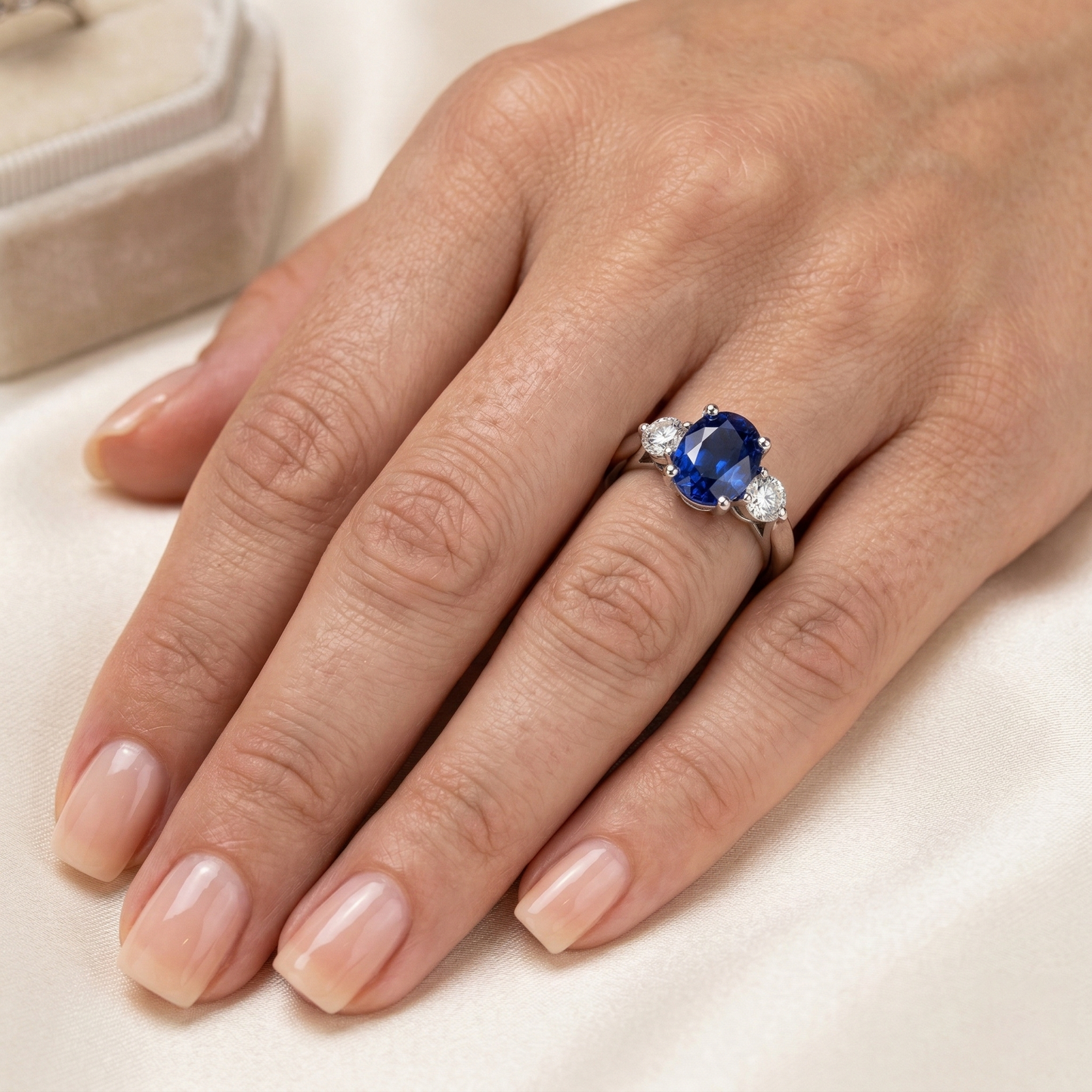 Ceylon Sapphire With Natural Earth Mined DIAMOND ( NOT LAB GROWN )s 3 Carats Ring White Gold