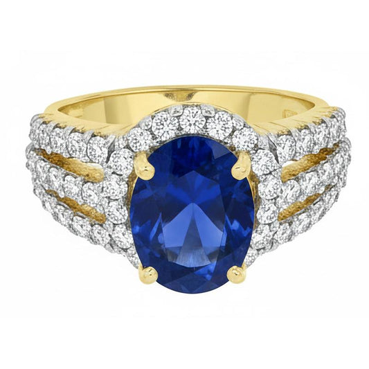 Ceylon Sapphire Oval And Round Natural Earth Mined Diamonds Ring Gold 14K 3.51 Carats
