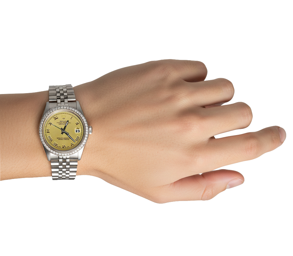 Champagne Roman Dial Diamond Bezel Ss Watch Rolex Date Just QUICK SET