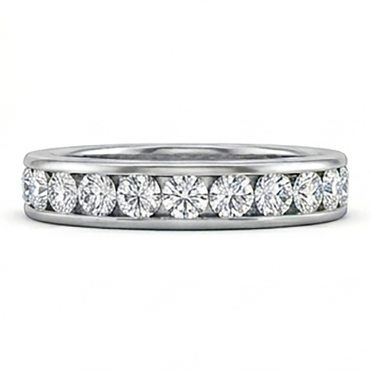 Channel Set 2.20 Ct Round Natural Earth Mined Diamond Wedding Band Gold White 14K