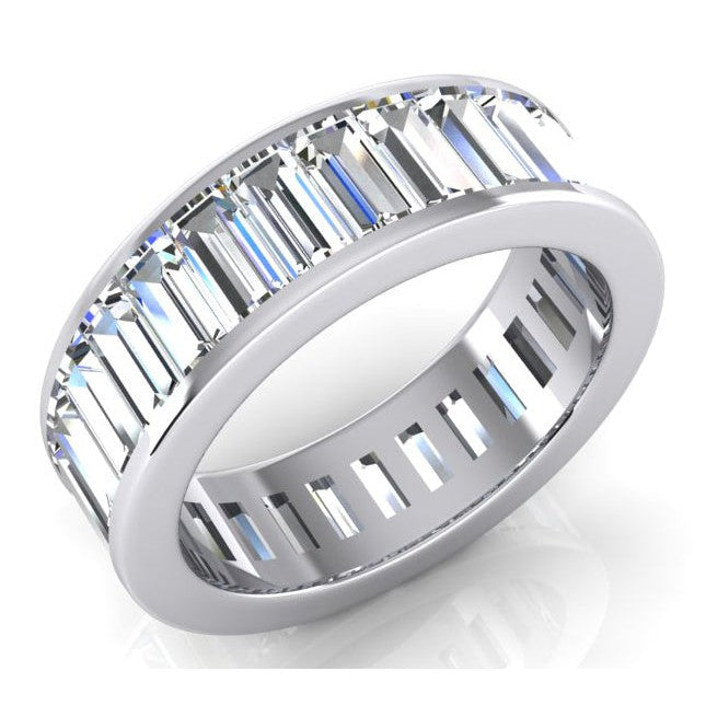 Channel Set Real Baguette Cut Diamond Eternity Band Gold 6 Carats