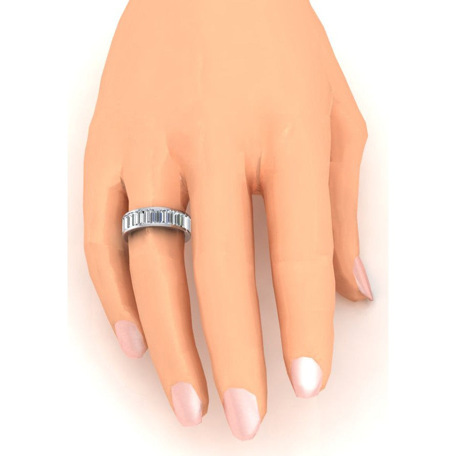 Channel Set Real Baguette Cut Diamond Eternity Band Gold 6 Carats
