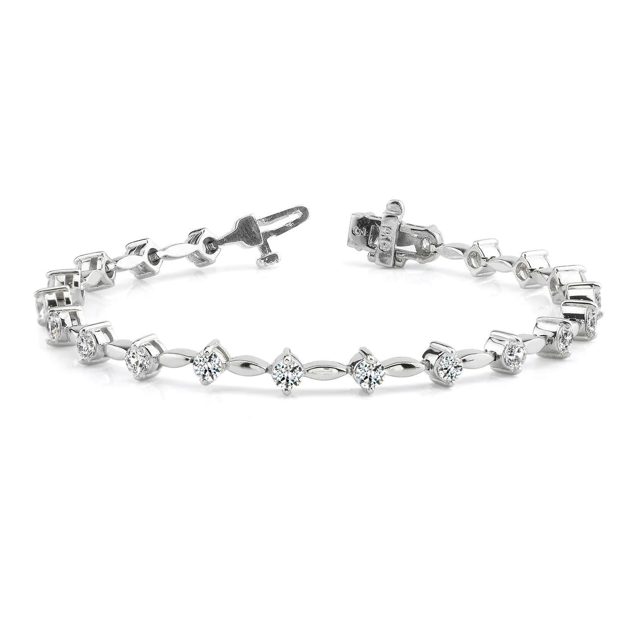 Classic 4 Carats Round Cut Real Diamonds Link Bracelet White Gold 14K