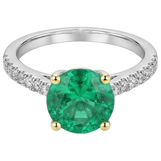 Earth-Mined Colombian Emerald Gemstone Ring 2 ct Two-Tone 14K Gold – front view