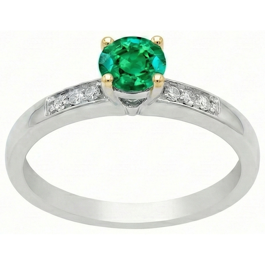 Authentic Emerald Colored Stone Ring 1.50 ct 14K Two Tone Gold – front view