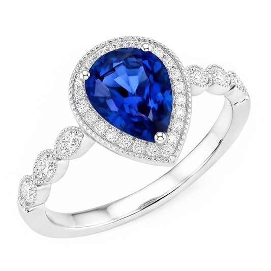 Colored Stone Ring 14 Karat White Gold – Blue Sapphire Pear Cut