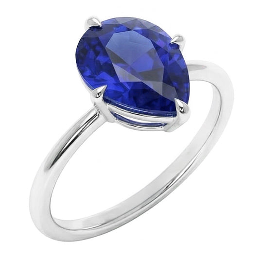 Colored Stone Ring 14 Karat White Gold – Blue Sapphire Pear Cut