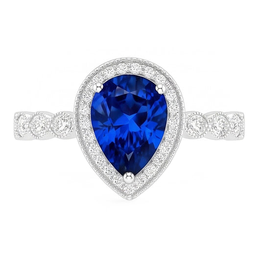 Colored Stone Ring 14 Karat White Gold – Blue Sapphire Pear Cut