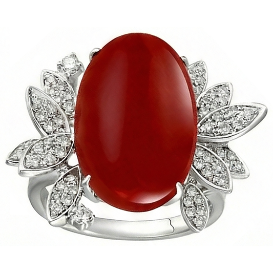 Coral With Natural Earth Mined Diamond Cocktail Ring