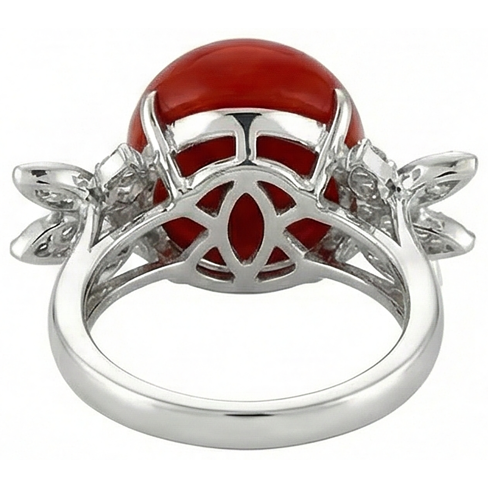 Coral With Natural Earth Mined Diamond Cocktail Ring