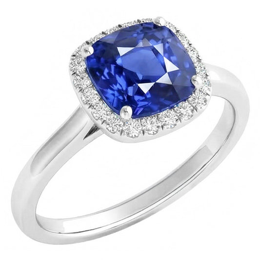 Cushion Cut Ceylon Sapphire Halo Ring