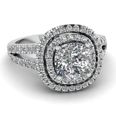 Cushion Cut Double Halo 3.23 Carats Natural Diamond Ring White Gold 14K