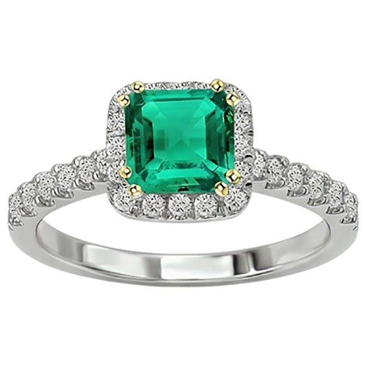Precious Stone Ring Two-Tone 14K Gold with Emerald – front view