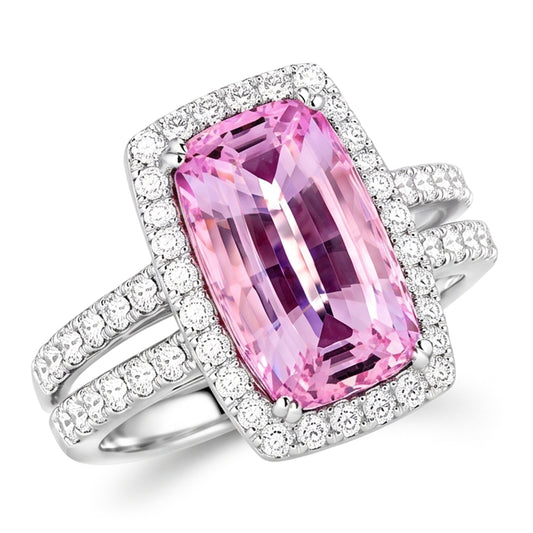 Cushion Cut Pink Kunzite 24.50 Ct Natural Earth Mined Diamond Ring White Gold Lady Jewellery