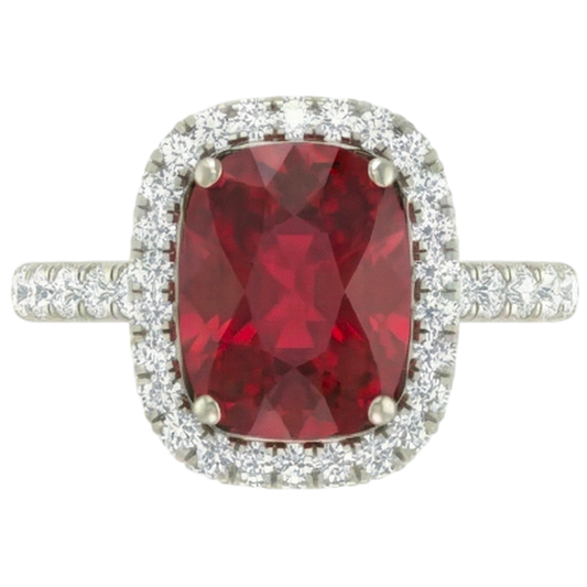 Cushion Cut Red Ruby With Natural Earth Mined DIAMOND ( NOT LAB GROWN ) Ring 10.75 Carats Jewellery White Gold