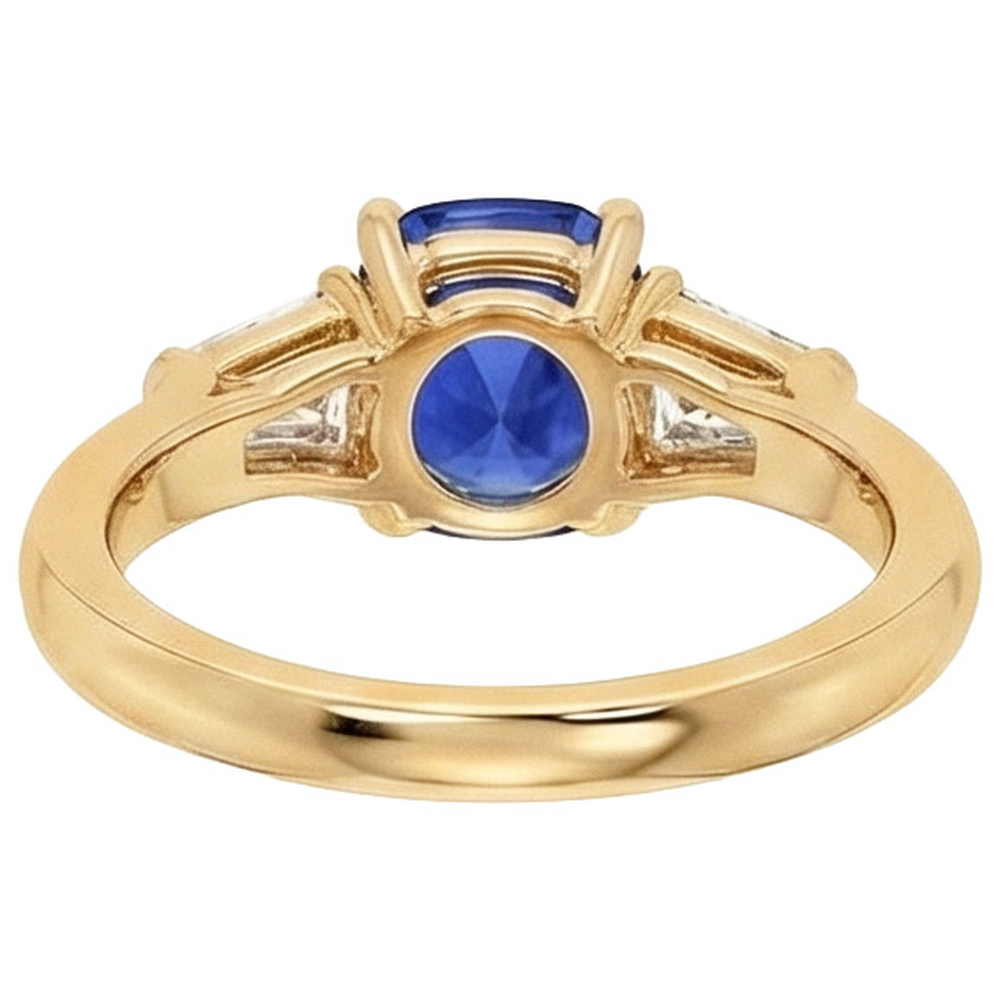 Cushion Deep Blue Ceylon Sapphire & Tapered Baguette Ring 9.50 Carats