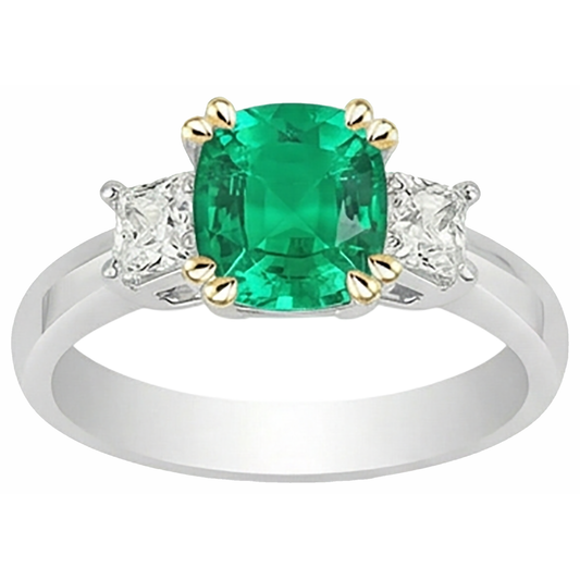 Genuine Fine Emerald Colored Stone Ring 3.50 ct 14 Karat Two Tone Gold – front view