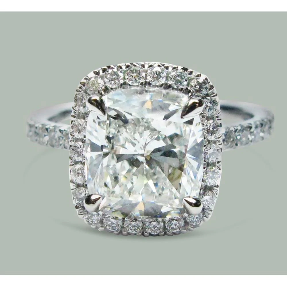 Cushion Eagle Claw Prongs Halo Round Natural Diamond Ring 14K White Gold New