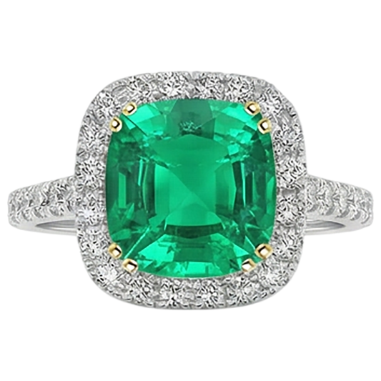 Fine Emerald Colored Stone Ring 2.50-ct 14 Karat Two Tone Gold – front view