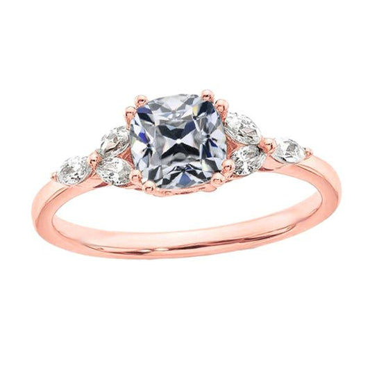 Cushion Old Cut Natural Diamond Gold Ring With Marquise Accents 4.50 Carats