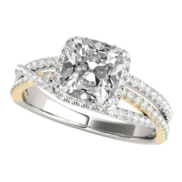 Cushion Old Cut Natural Diamond Halo Ring Triple Split Shank 9.50 Carats