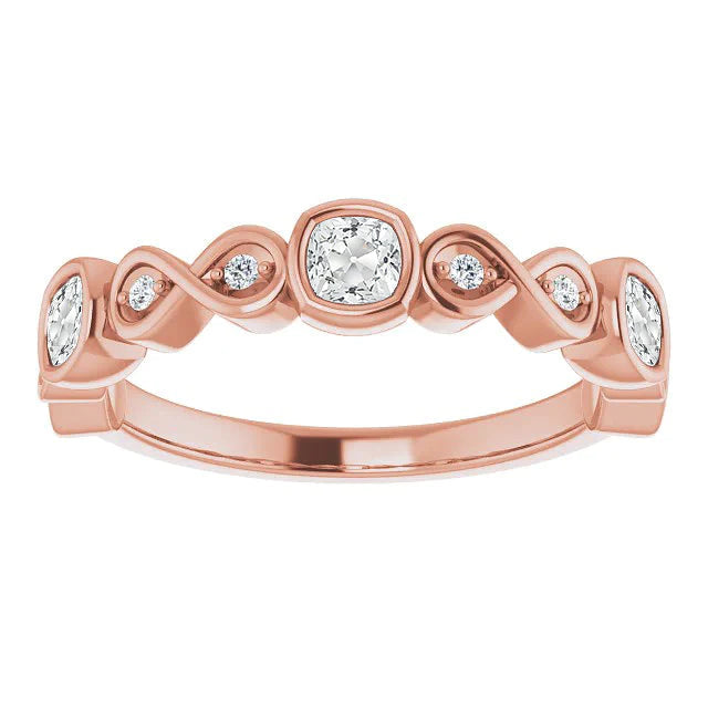 Cushion Old Cut Real Diamond Half Eternity Band Bezel Set 5.25 Carats