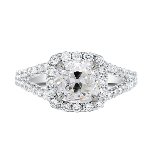Cushion Old Cut Real Diamond Halo Ring Split Shank 2.75 Carats