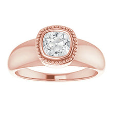 Cushion Old Miner Real Diamond Solitaire Ring Bezel Beaded Style 2 Carats