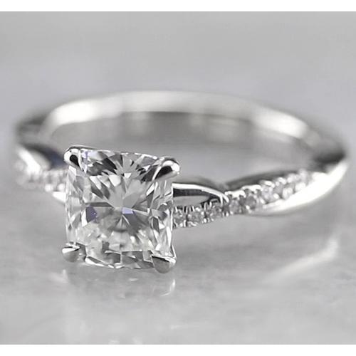 Cushion Real Diamond Engagement Ring 1.50 Carats White Gold 14K 2