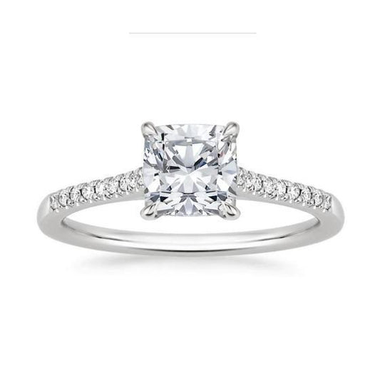 Cushion & Round 3.40 Carats Genuine Diamond Engagement Ring White Gold 14K