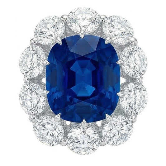 natural round sapphire 10.50ct ring on white background