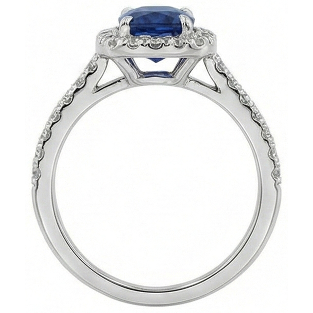 Cushion Sapphire With Round Natural Earth Mined Diamond 3.90 Ct. Ring White Gold 14K