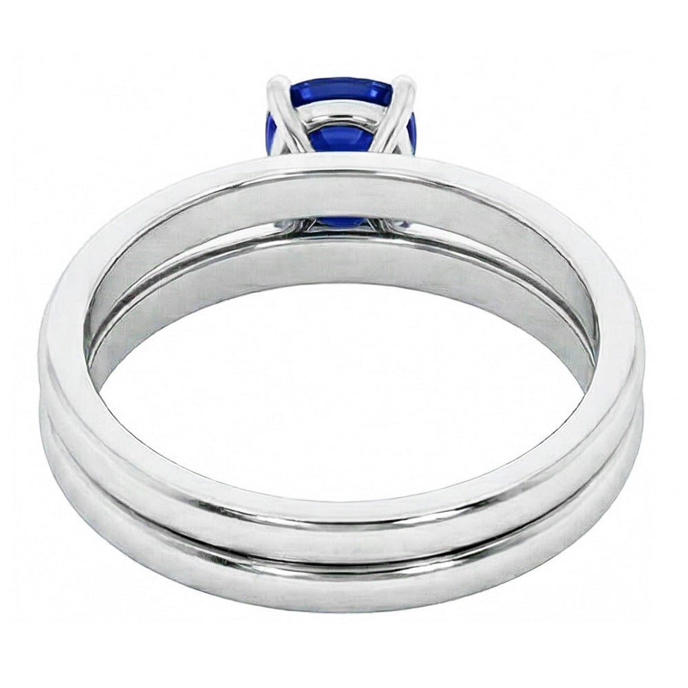 Cushion Solitaire Blue Sapphire Engagement Ring Set 1 Carat