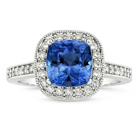 natural round sapphire 3.40ct ring front view