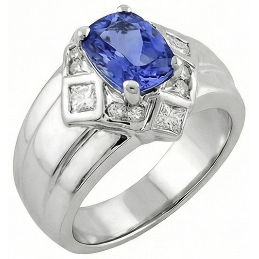 Cushion Tanzanite Natural Earth Mined DIAMOND ( NOT LAB GROWN )s 5 Carats Ring White Gold 14K