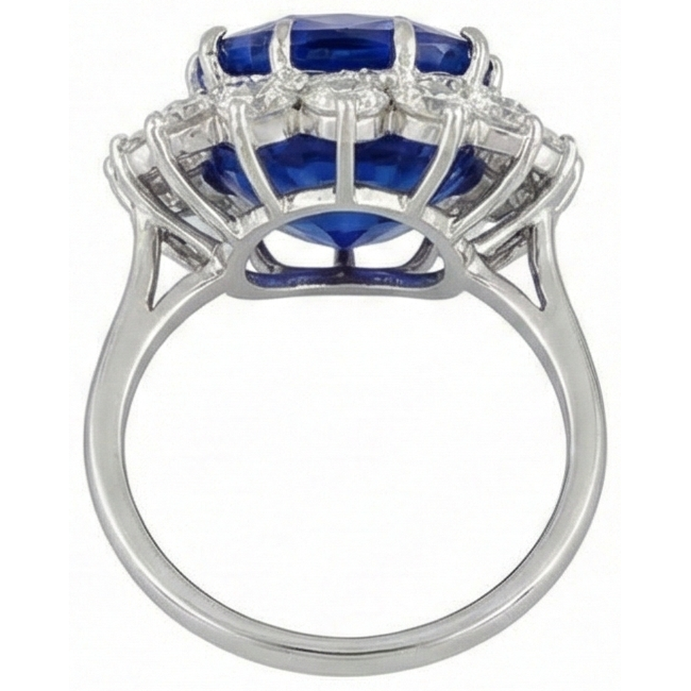 Cushion Tanzanite With Round Natural Earth Mined Diamonds 5 Ct Ring New White Gold 14K