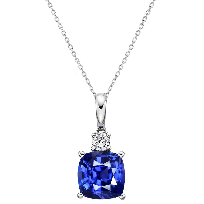 Stone Pendant Necklace 14K White Gold with Royal Blue Sapphire – main view
