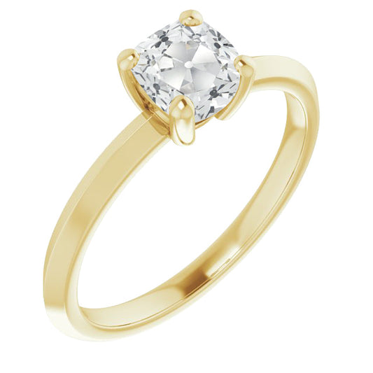 Diamond Cushion Solitaire Engagement Ring in 14 Karat Yellow Gold – main view
