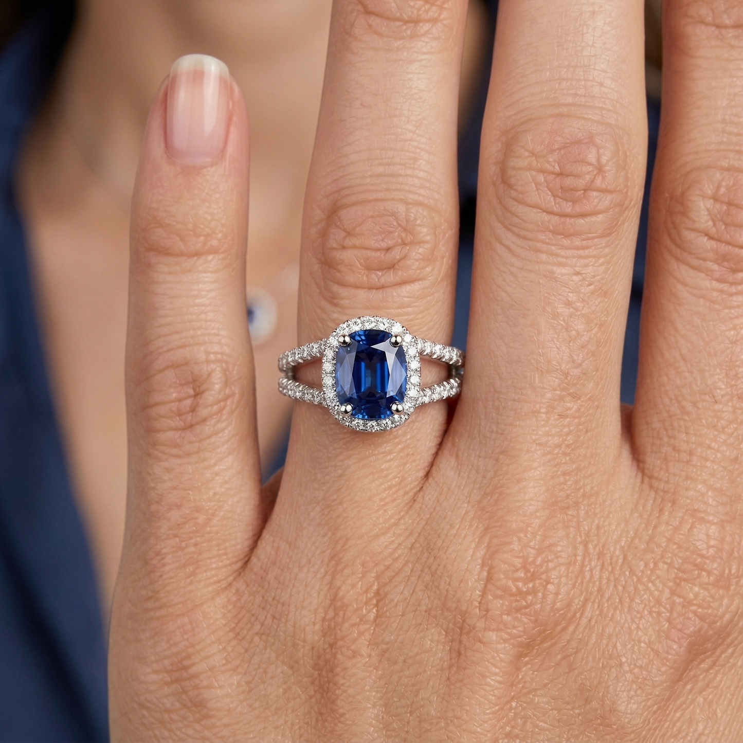 Cushion Sri Lanka Sapphire Round Halo Natural Earth Mined DIAMOND ( NOT LAB GROWN )s Ring 4.75 Ct
