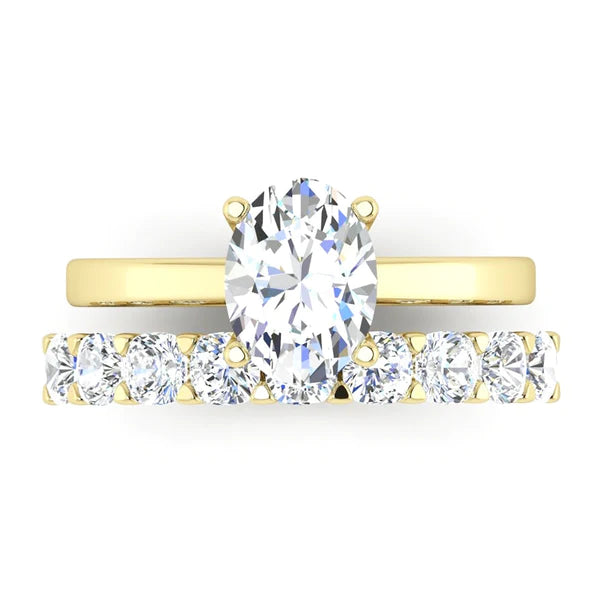 Custom Jewelry Brilliant Cut Oval Real Diamond Ring & Band Set