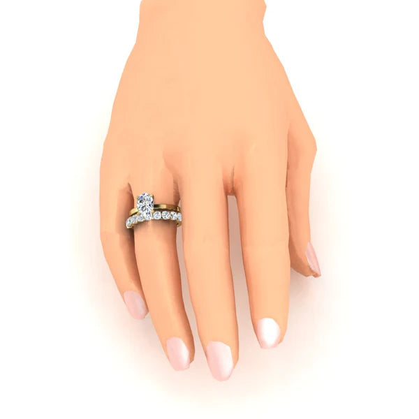 Custom Jewelry Brilliant Cut Oval Real Diamond Ring & Band Set